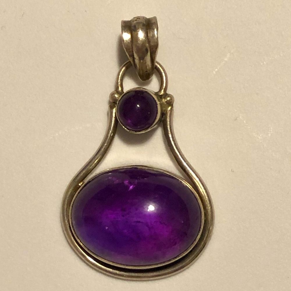 Amethyst Double Cabochon Pendant in Sterling Silver
